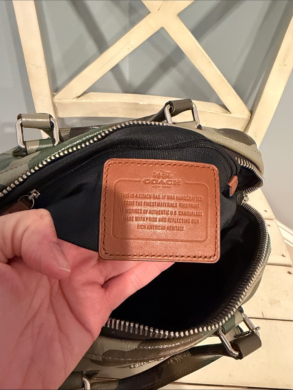Coach Camo Surrey Satchel Leather Zip Satchel in Green/Brown - Picture 16 of 16